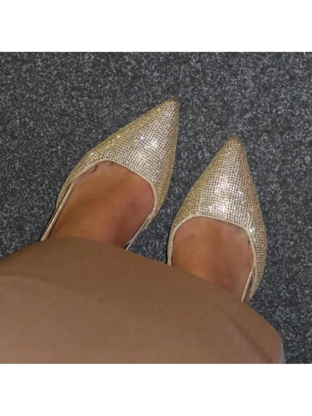 Women's Gold Slingback Closed Pointed Toe Low Heels Dress Shoes Back Strap